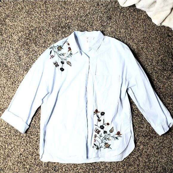 Zara Trafaluc | Floral Embroidered Button Down Top - Picture 1 of 5